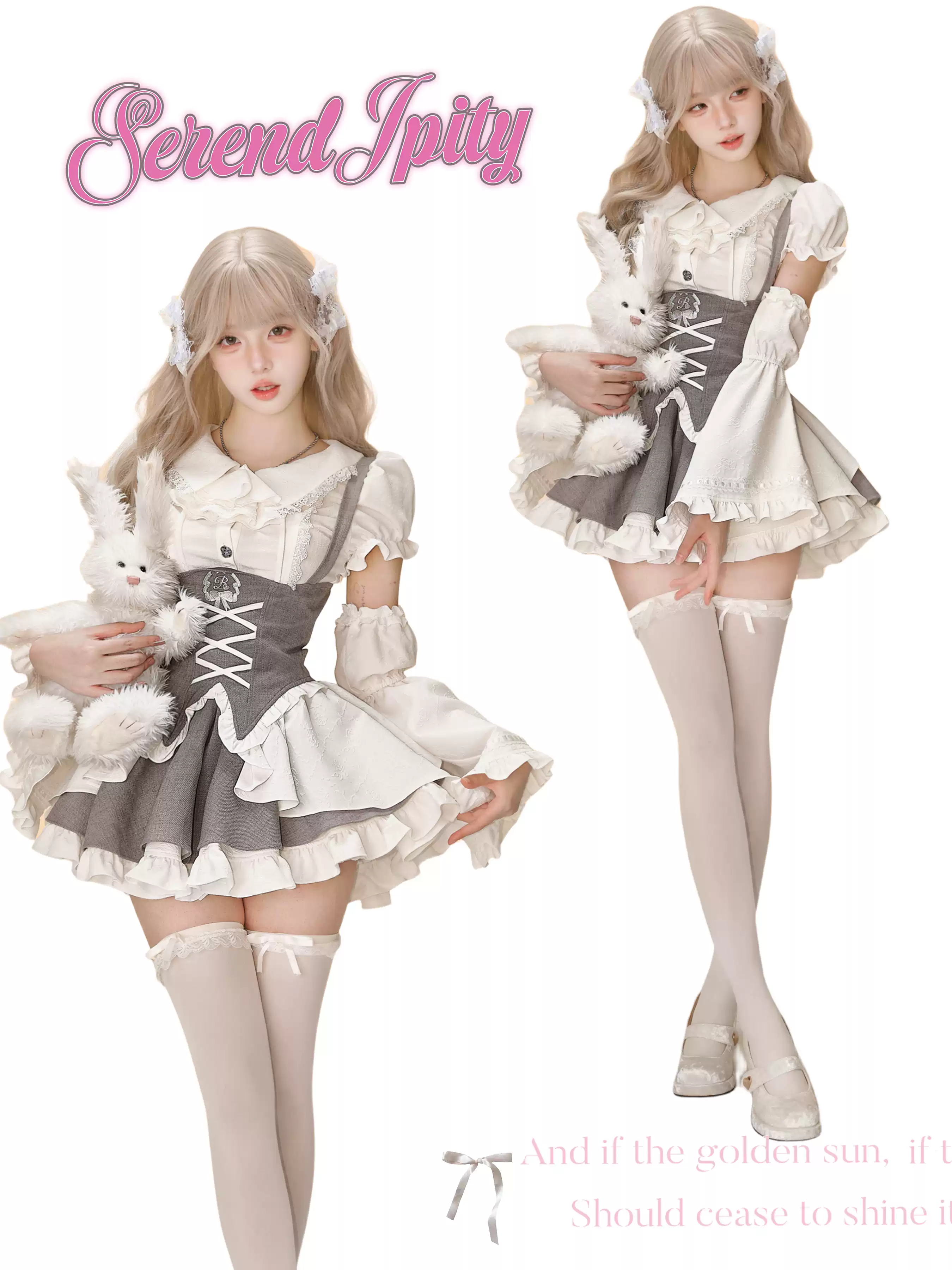 Serendipity Moonlight Puppet White Blouse Sleeves & Gray Skirt Overalls Three Piece Set - Image 3