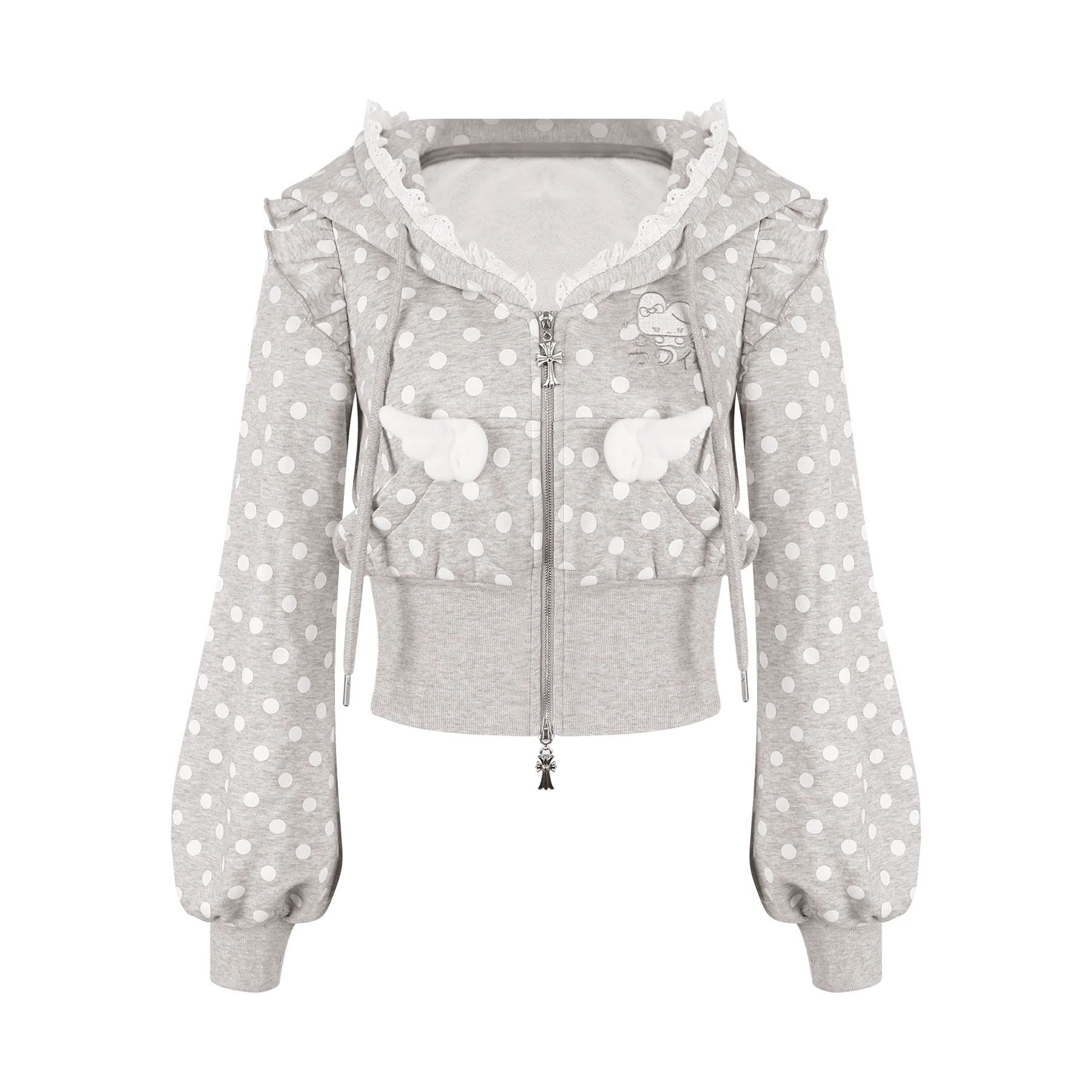 Serendipity Polka Dot Bunny Gray Hoodie Skirt Two Piece Set - Image 4