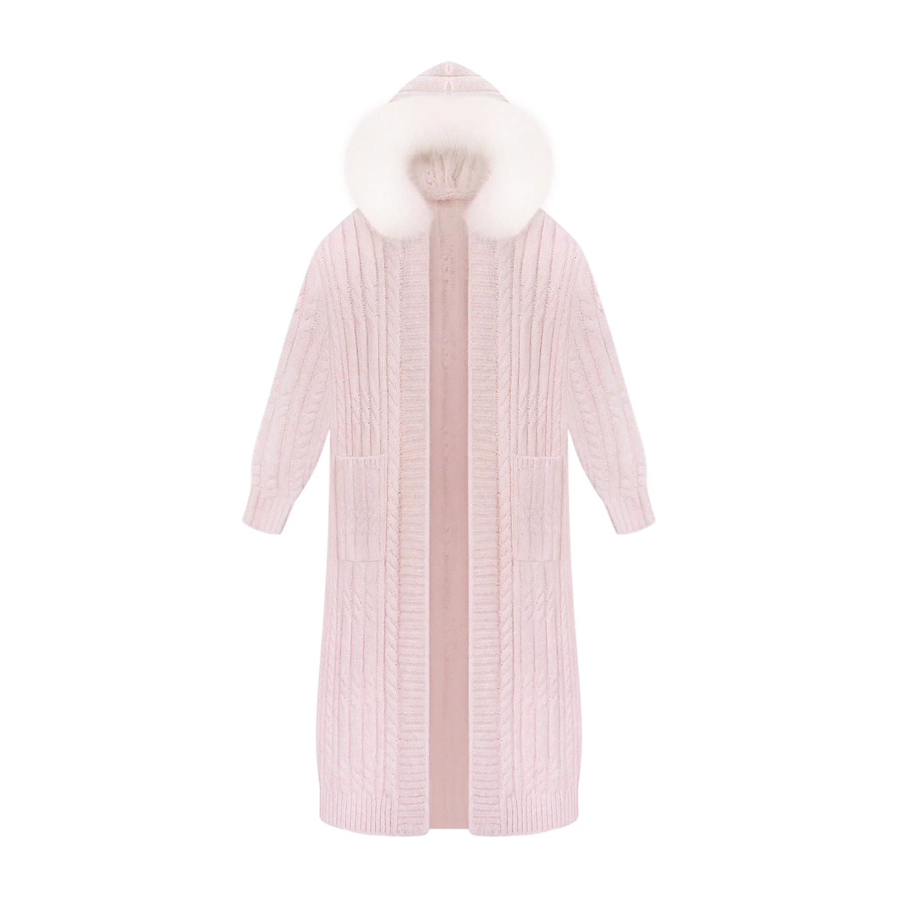 Serendipity Powder Mist Pink Sweater Long Coat White Bloomers Three Piece Set - Image 5