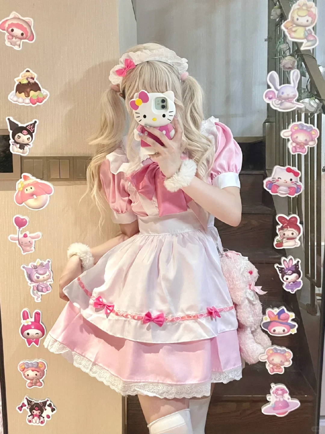 Serendipity Sweet Love Black Pink Bow Cosplay Maid Dress