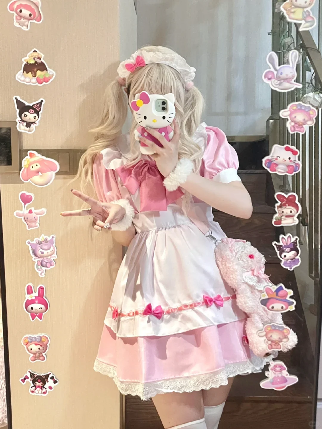 Serendipity Sweet Love Black Pink Bow Cosplay Maid Dress - Image 2
