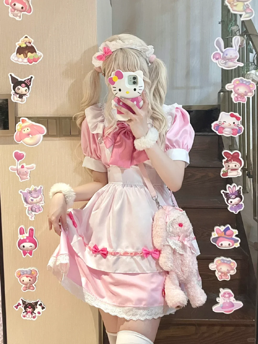 Serendipity Sweet Love Black Pink Bow Cosplay Maid Dress - Image 3