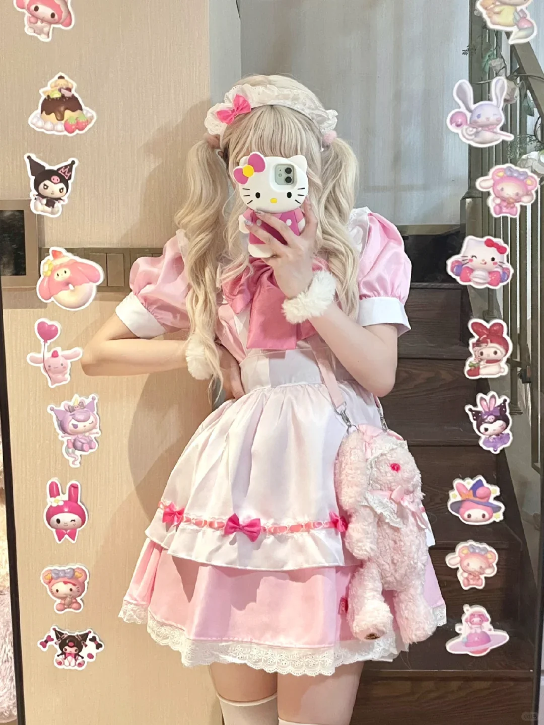 Serendipity Sweet Love Black Pink Bow Cosplay Maid Dress - Image 4