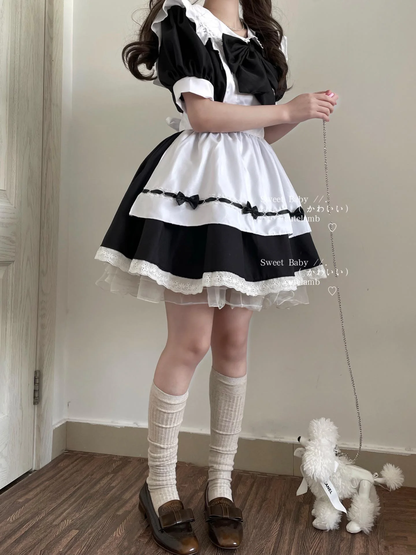 Serendipity Sweet Love Black Pink Bow Cosplay Maid Dress - Image 6
