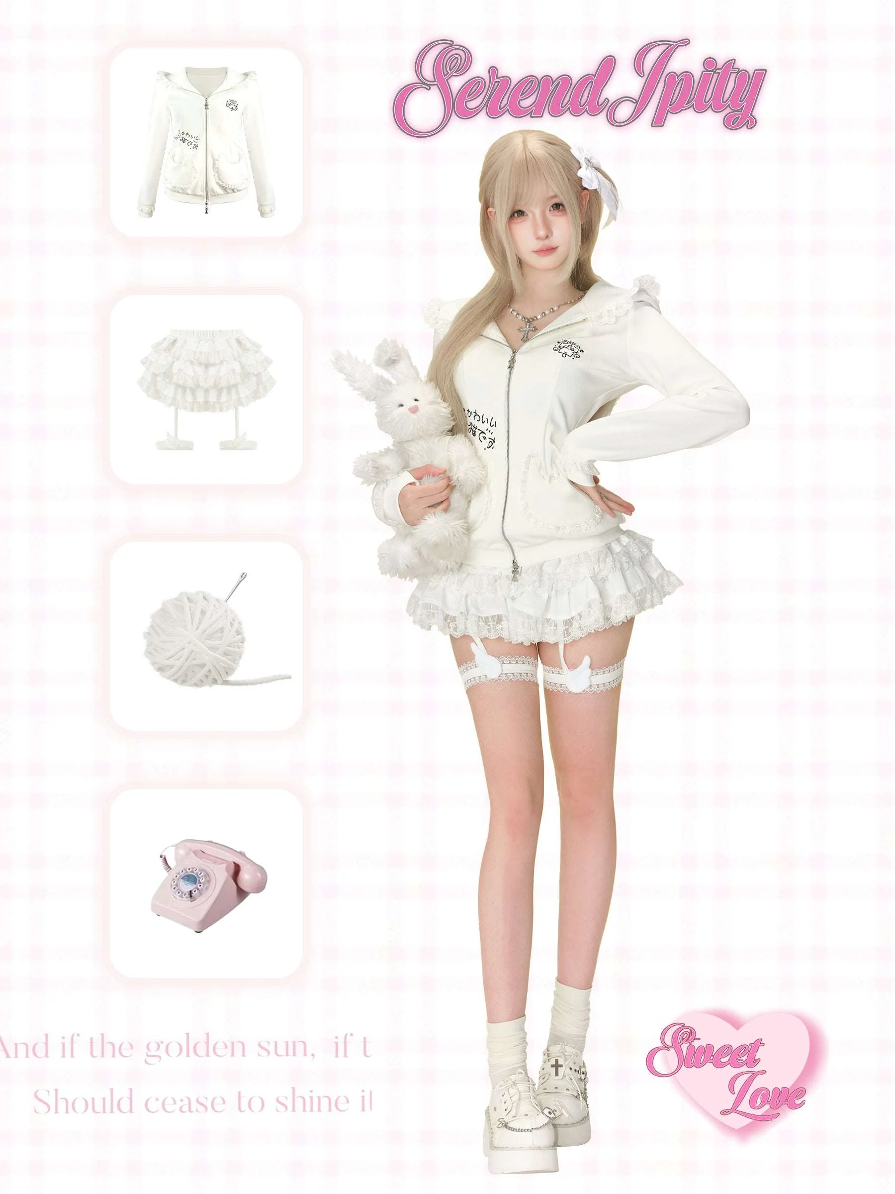 Serendipity White Cat House Hoodie & Skirt Two Piece Set - Image 5