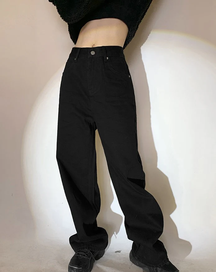 Street Black & Gray Heart High Waist Jeans Pants - Image 5