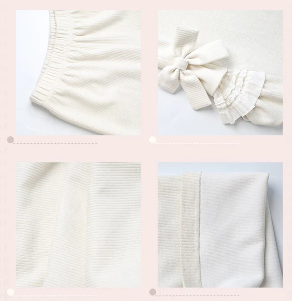 Soft Girl Cream White Bow Lace Elastic Waist Pants - Image 6