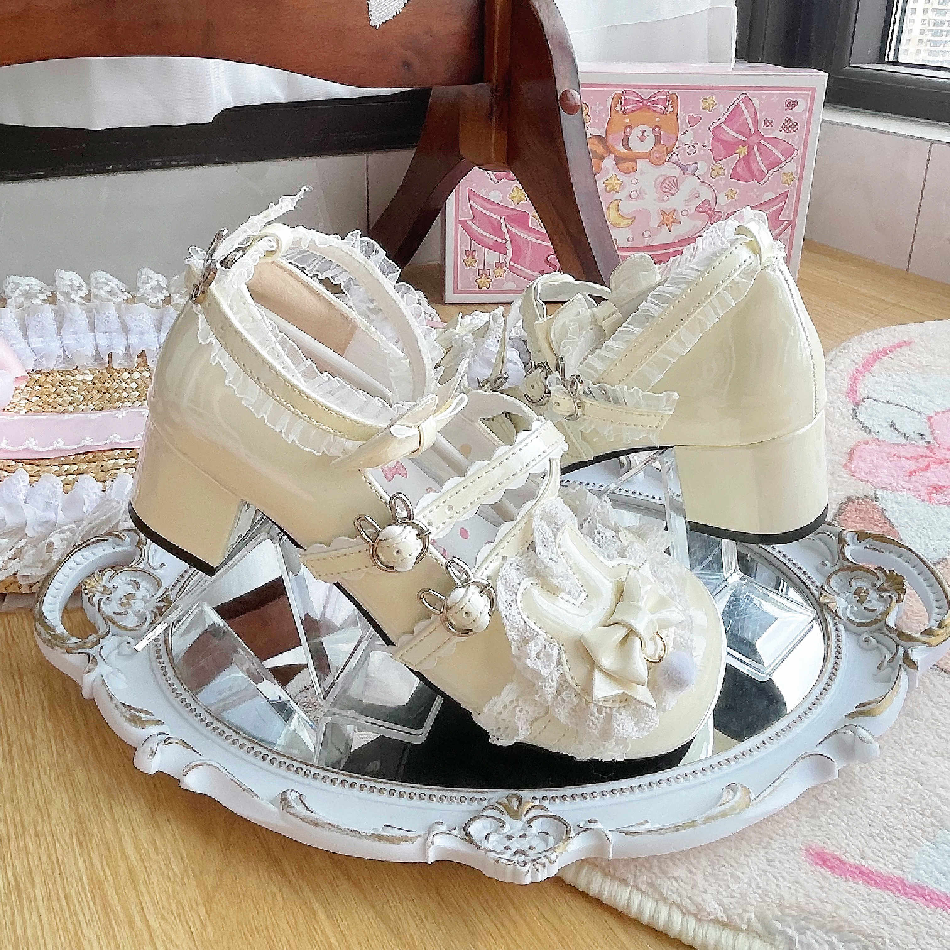 Soft Teasure Rabbit Lace Pink Blue Cream Black Mary Jane Shoes - Image 8