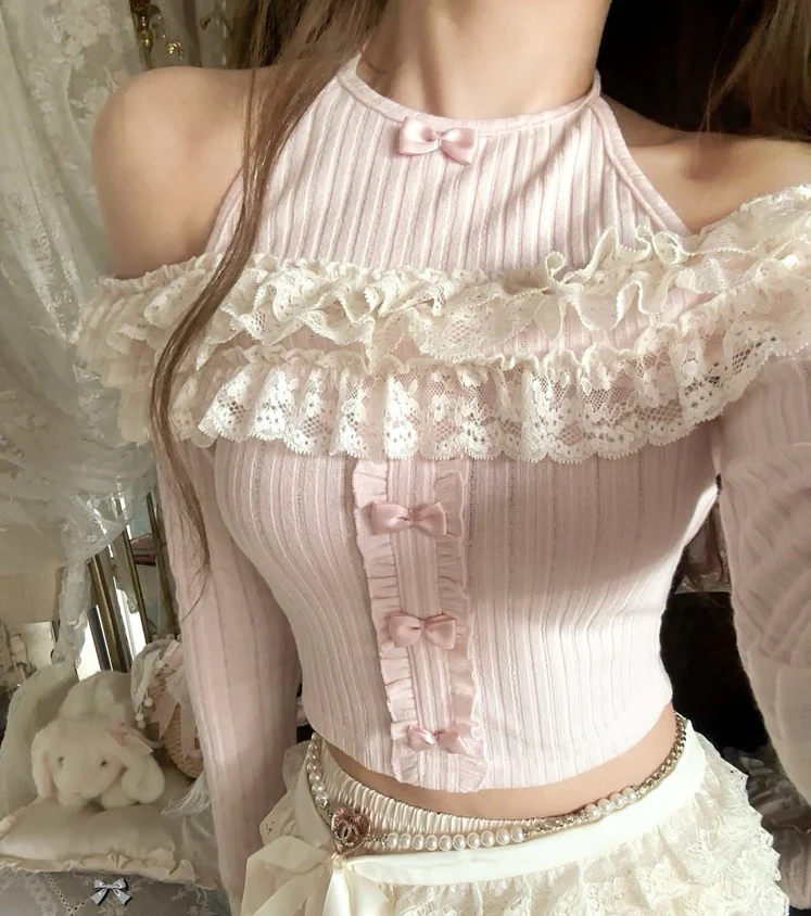 Sound of Spring Pink Cream Sweater Top