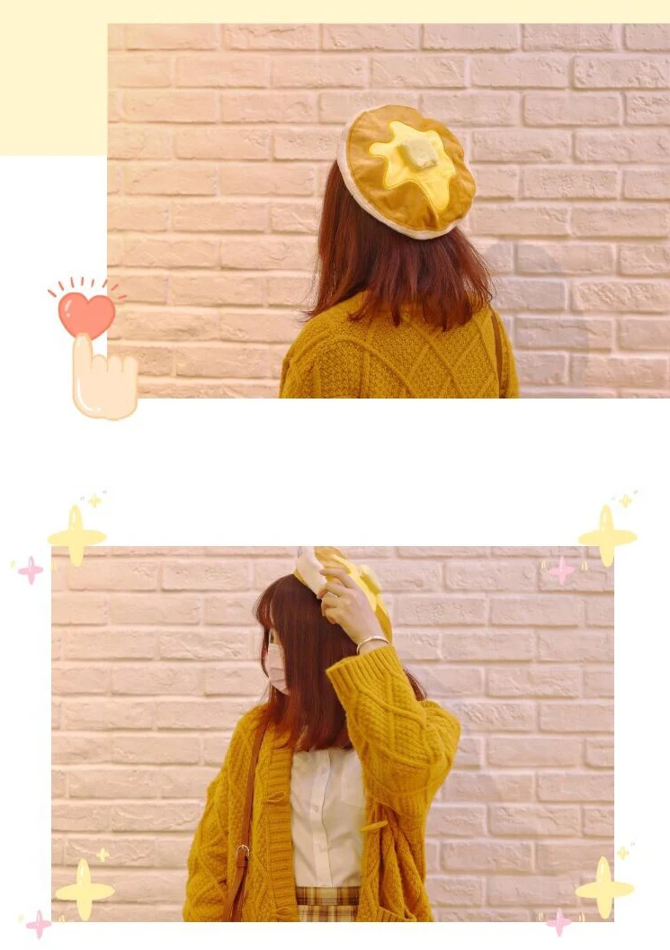 Spicy Donuts Cute Honey Pancake Butter Muffin Yellow Beret Hat - Image 5