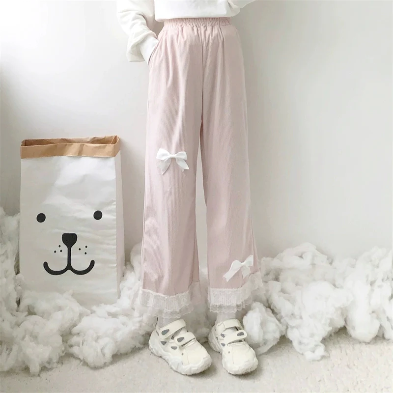 Soft Bow Pink White Black Trouser Pants - Image 3