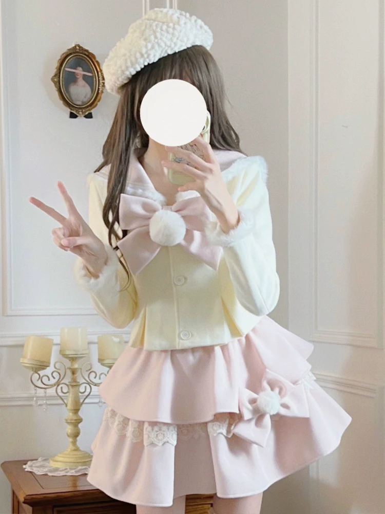 Spring Rabbit Sailor Collar Pink Top & Skirt Two Piece Set - Image 6