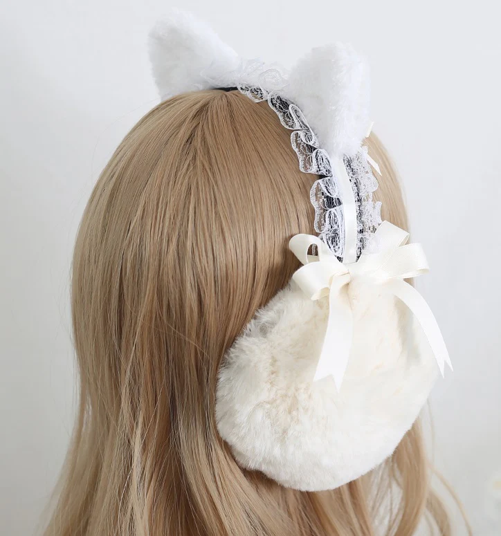Star Brown Bear & White Cat Winter Earmuffs - Image 4