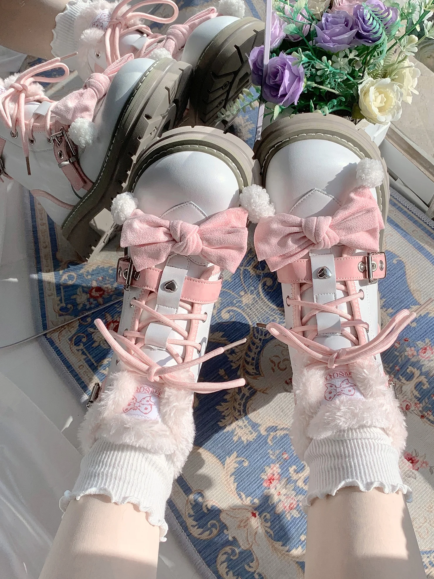 Stars Crown Lolita Winter Fur White Black Snow Boots - Image 10