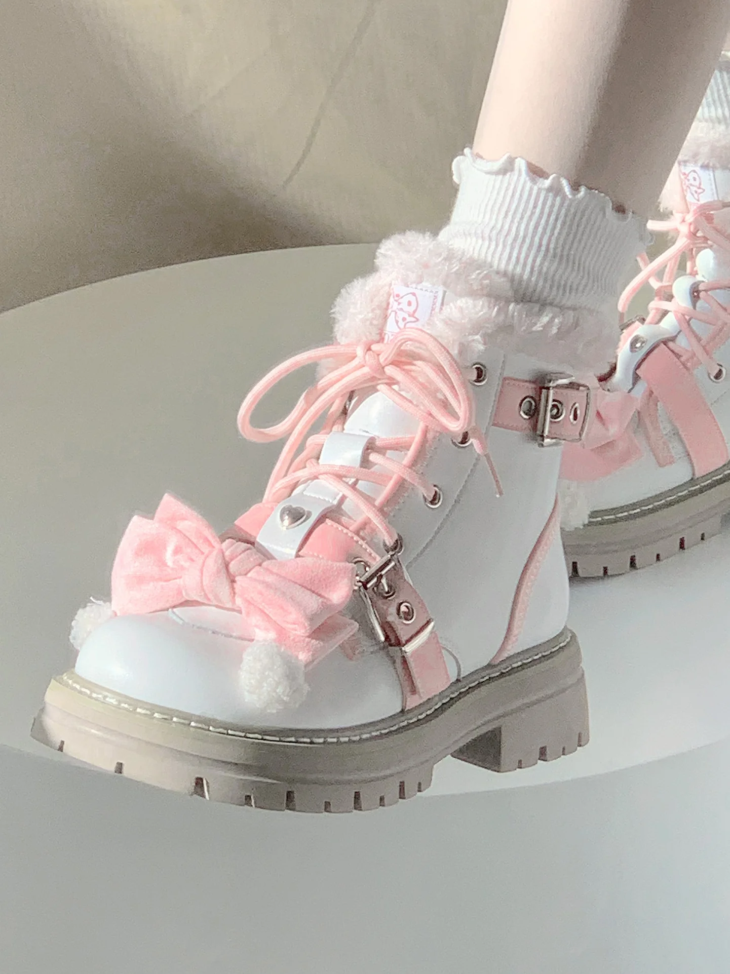 Stars Crown Lolita Winter Fur White Black Snow Boots - Image 11