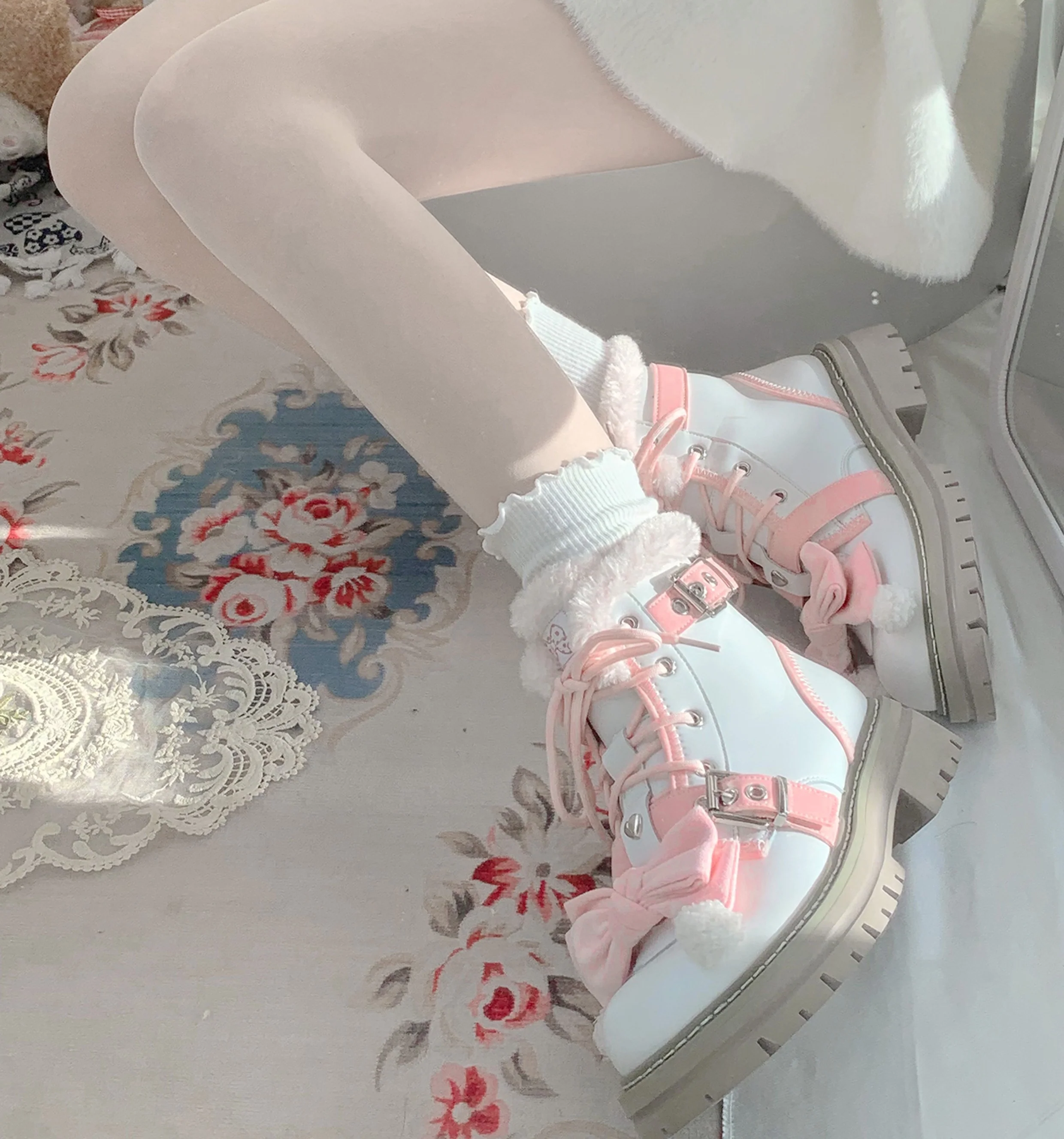 Stars Crown Lolita Winter Fur White Black Snow Boots - Image 4