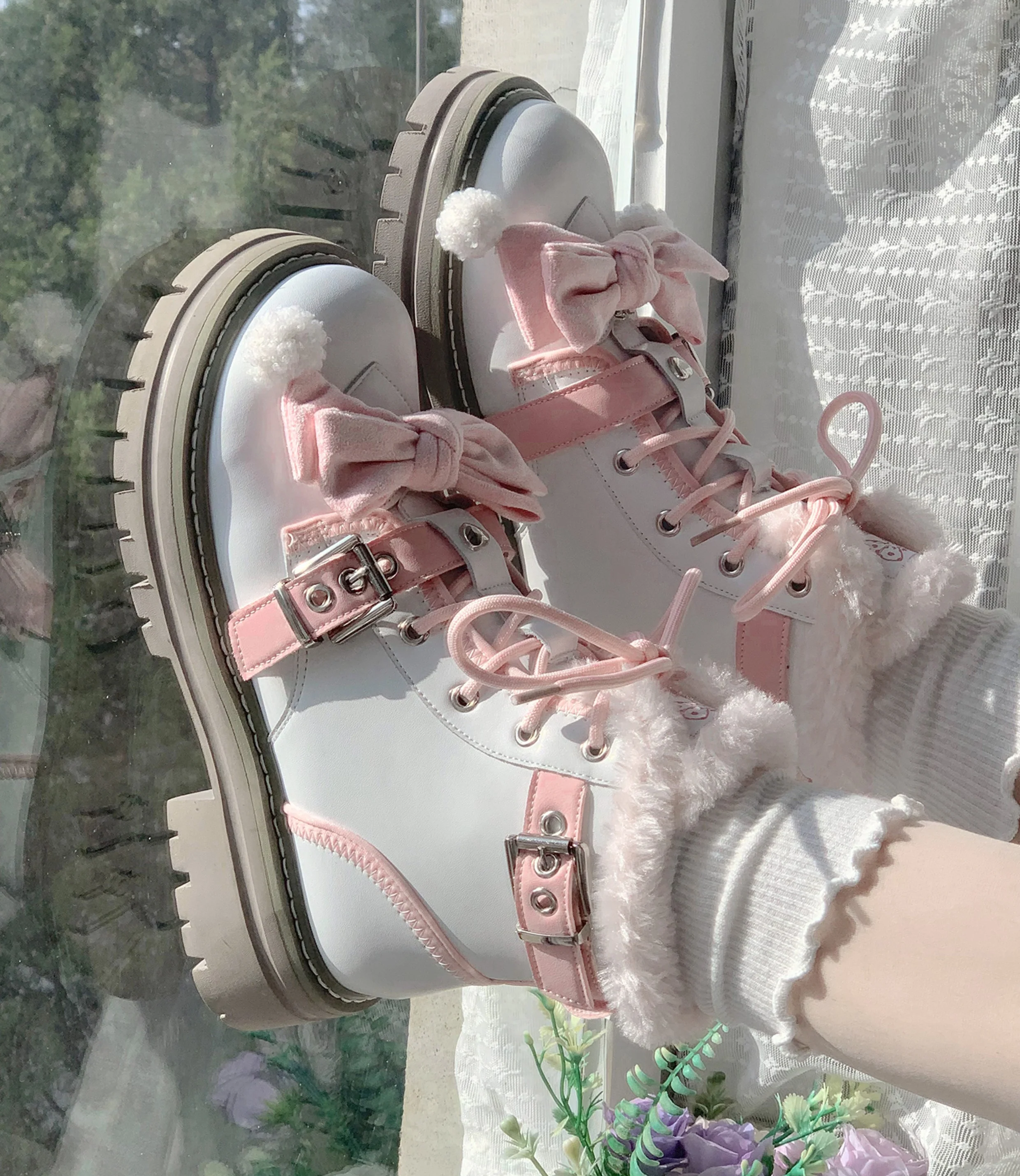 Stars Crown Lolita Winter Fur White Black Snow Boots - Image 7