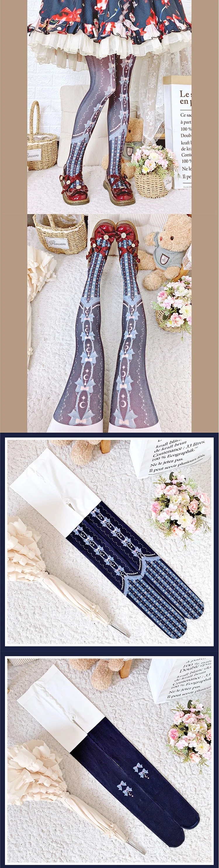 Stars & Moon Sweet Bow Pastel Color Princess Stockings Pantyhose Garment - Image 10