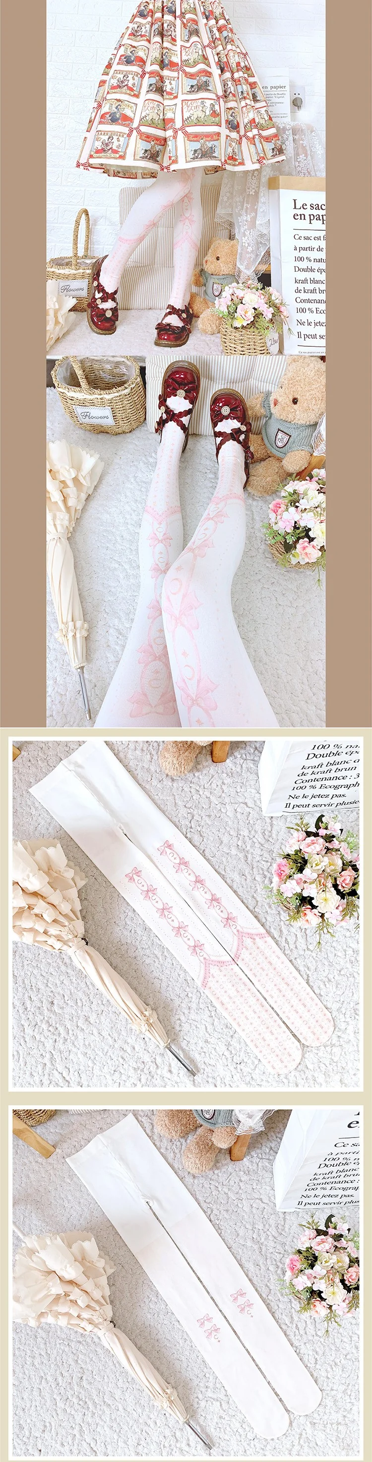 Stars & Moon Sweet Bow Pastel Color Princess Stockings Pantyhose Garment - Image 7