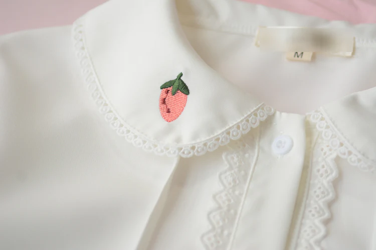 Strawberry Embroidery Doll Collar Sweet Long Sleeve White Shirt - Image 5