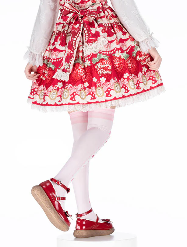 Strawberry Fairy Tale Pink Purple Blue Lolita Velvet Over the Knee Stockings - Image 2