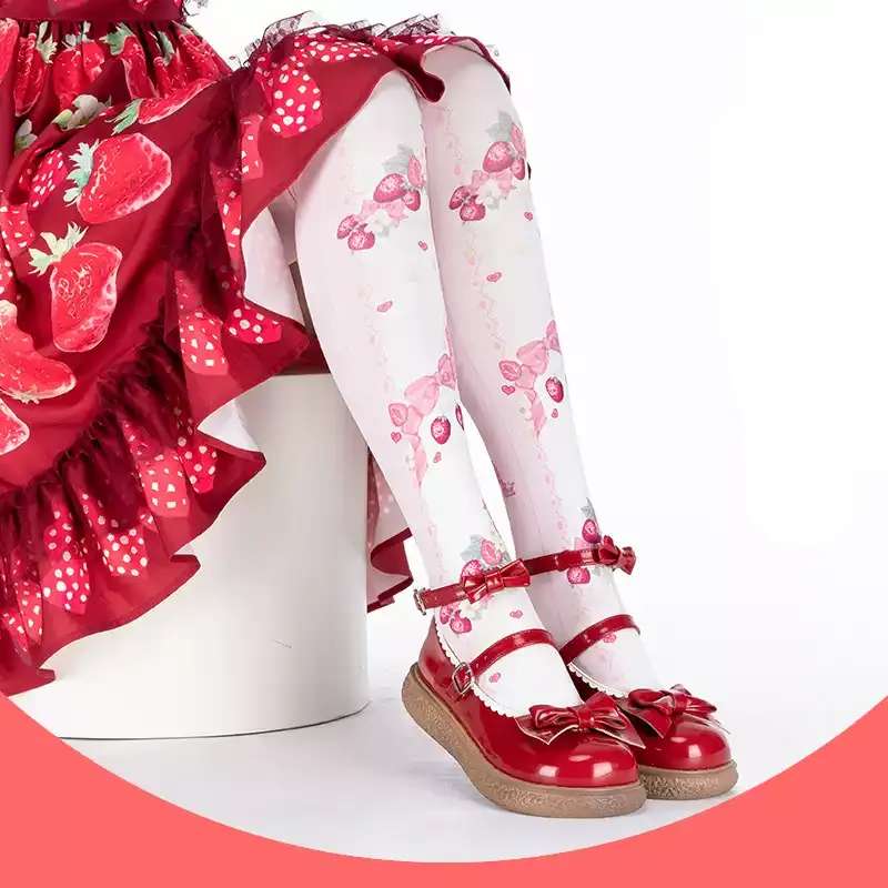 Strawberry Fairy Tale Pink Purple Blue Lolita Velvet Over the Knee Stockings - Image 4