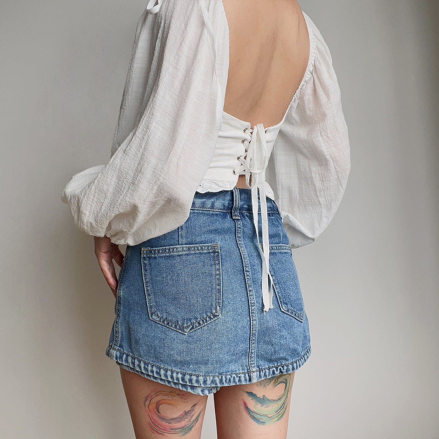 Summer Square Neck Lace Bow Lantern Sleeve White Shirt Top - Image 9