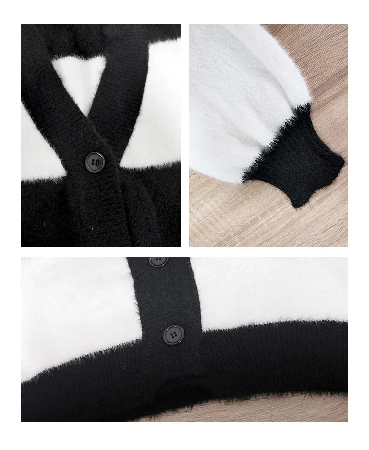 Striped Black and White Cozy Knit Cardigan - Image 7