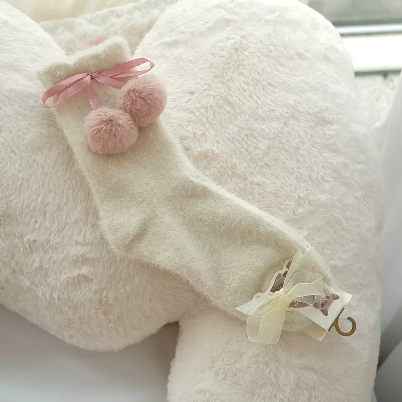 Sweet Cute Coquette Pompom Balls Fuzzy Socks - Image 3