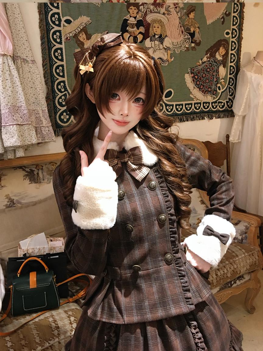 Sweet Dream Chocolate Filled Brown Plaid Jacket Skirt Two Piece Set - Image 10