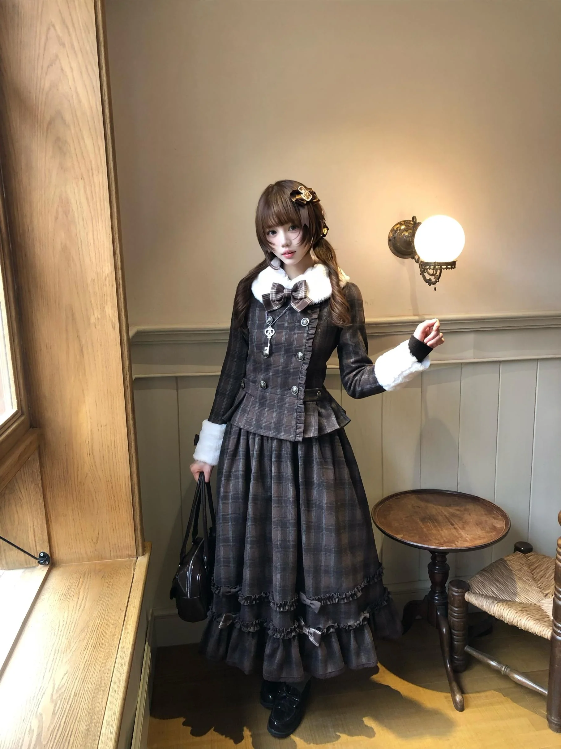 Sweet Dream Chocolate Filled Brown Plaid Jacket Skirt Two Piece Set - Image 11