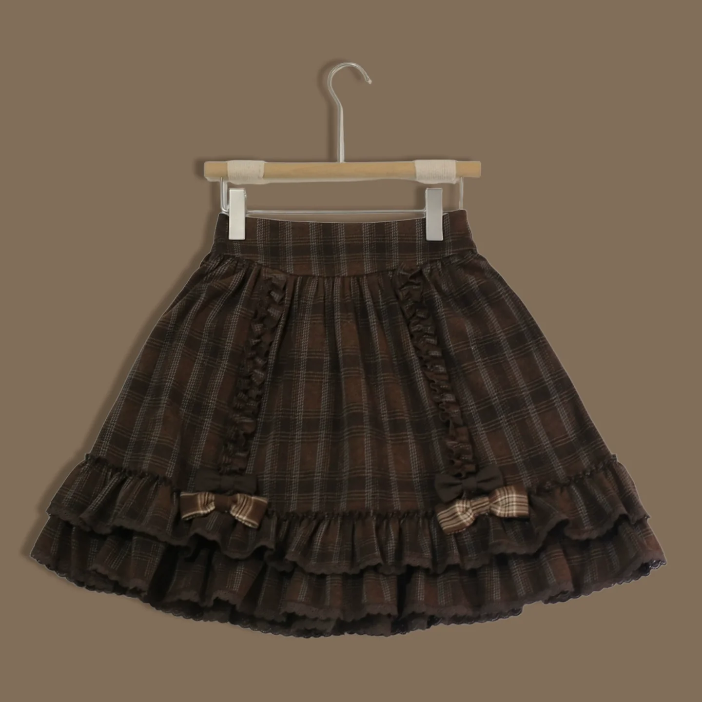 Sweet Dream Chocolate Filled Brown Plaid Jacket Skirt Two Piece Set - Image 5