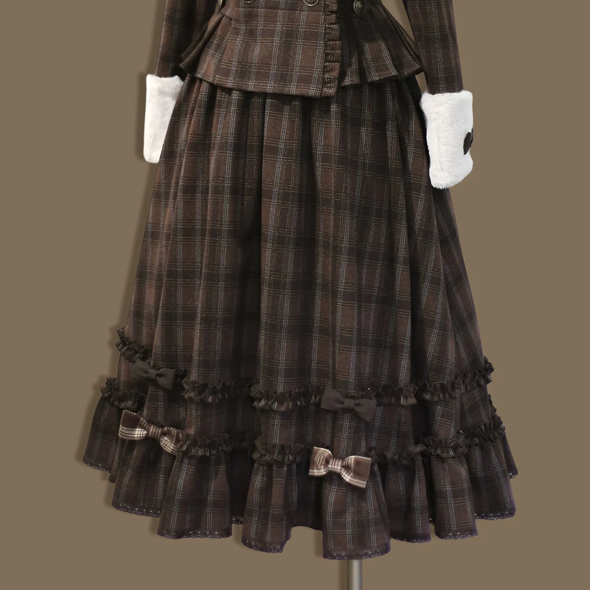 Sweet Dream Chocolate Filled Brown Plaid Jacket Skirt Two Piece Set - Image 6