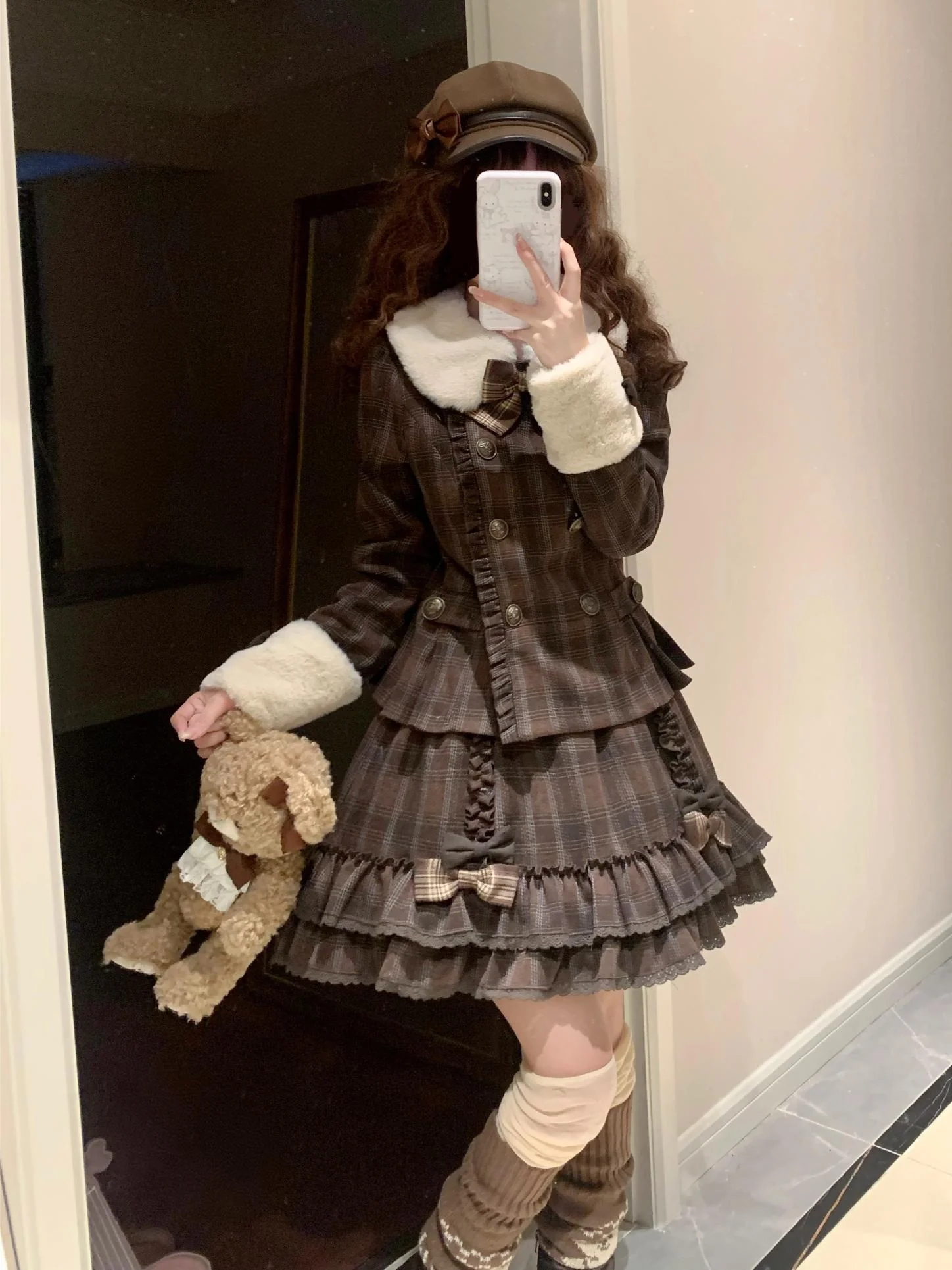 Sweet Dream Chocolate Filled Brown Plaid Jacket Skirt Two Piece Set - Image 7