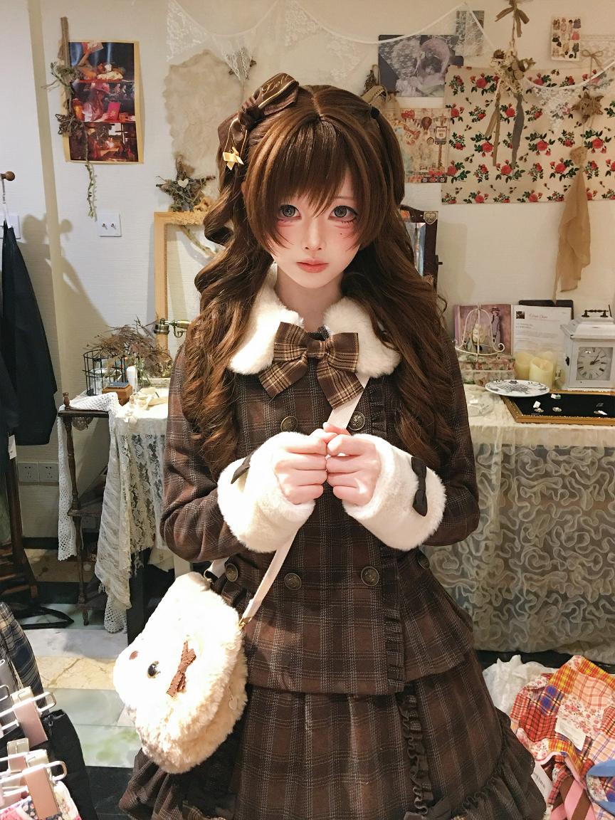 Sweet Dream Chocolate Filled Brown Plaid Jacket Skirt Two Piece Set - Image 9