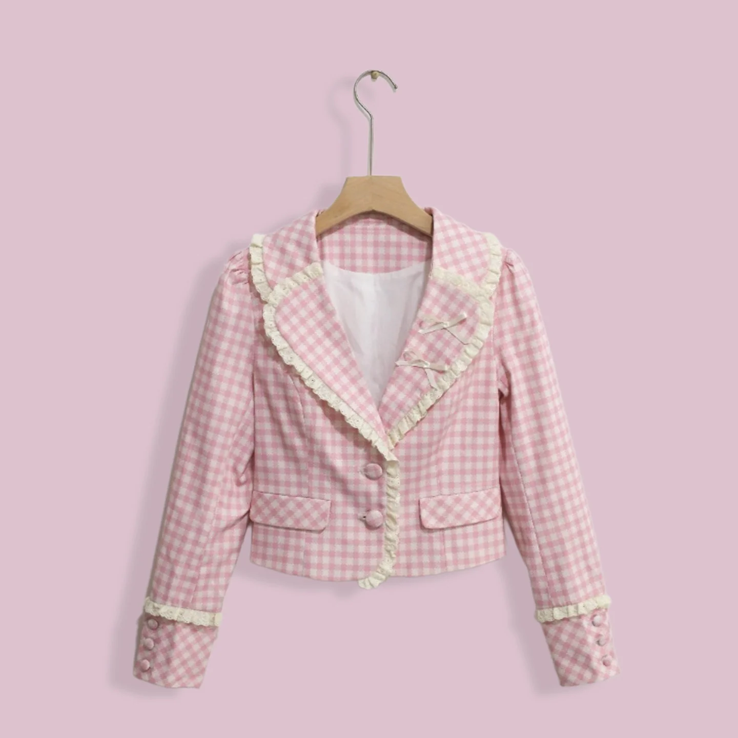 Sweet Dream Nana Pink Plaid Jacket Skirt Two Piece Set - Image 8