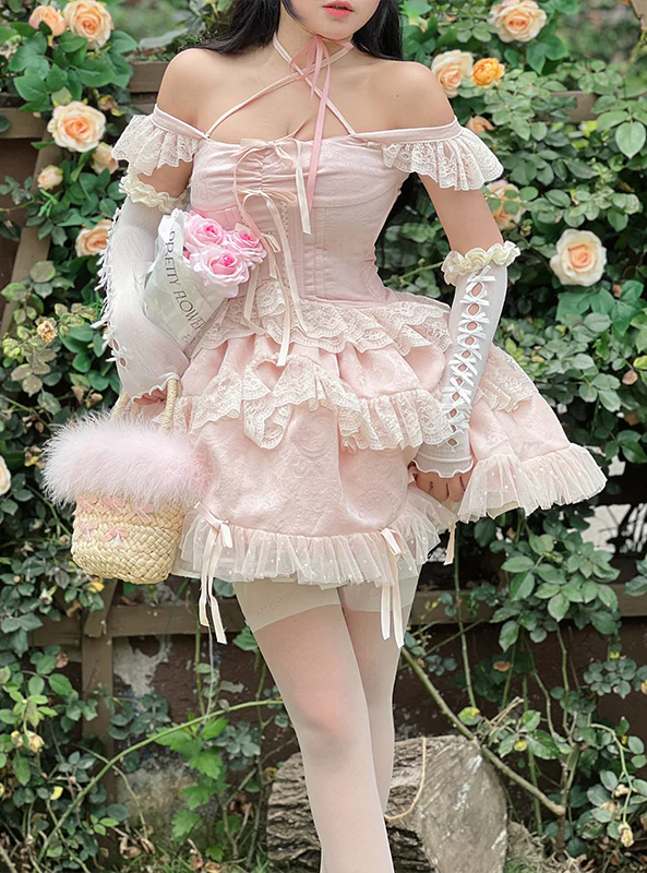 Diamond Sweetheart Sweet Fragrance French Balletcore Girl White Pink Coquette Elegant Dress - Image 2