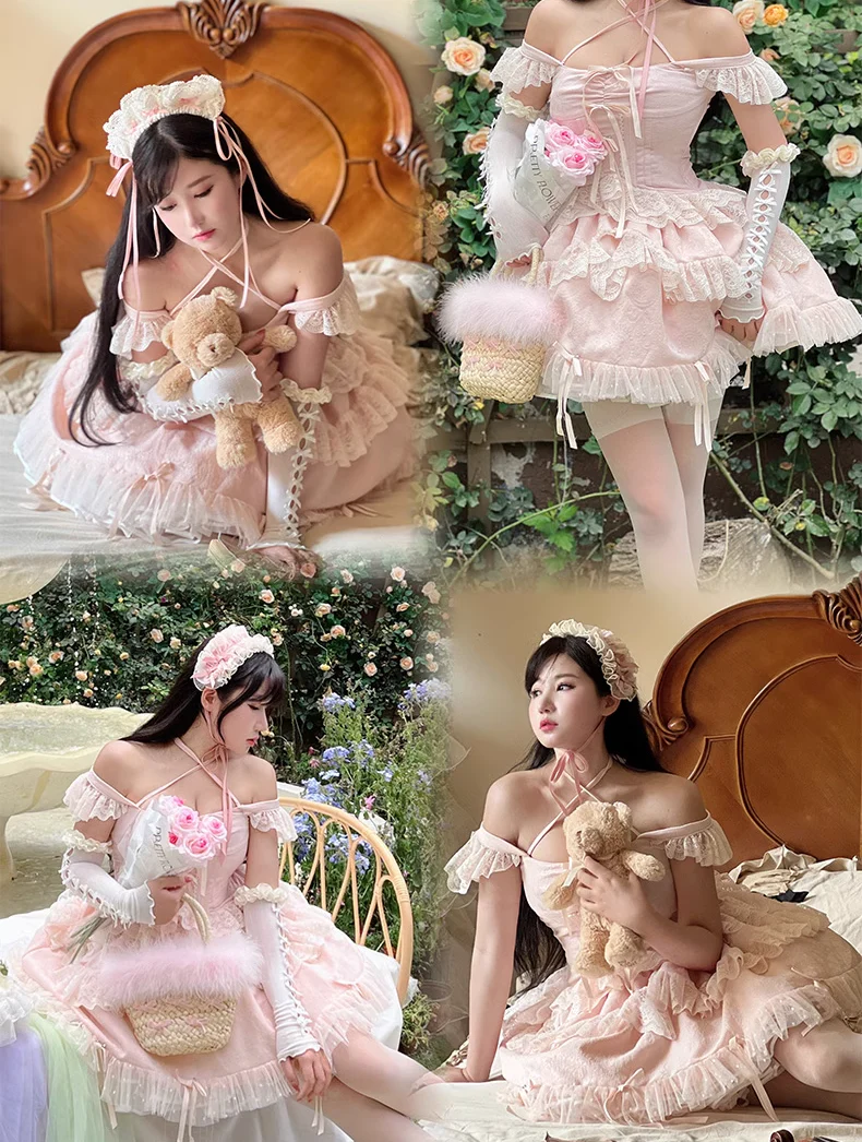 Diamond Sweetheart Sweet Fragrance French Balletcore Girl White Pink Coquette Elegant Dress - Image 4