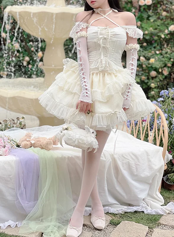 Diamond Sweetheart Sweet Fragrance French Balletcore Girl White Pink Coquette Elegant Dress - Image 5