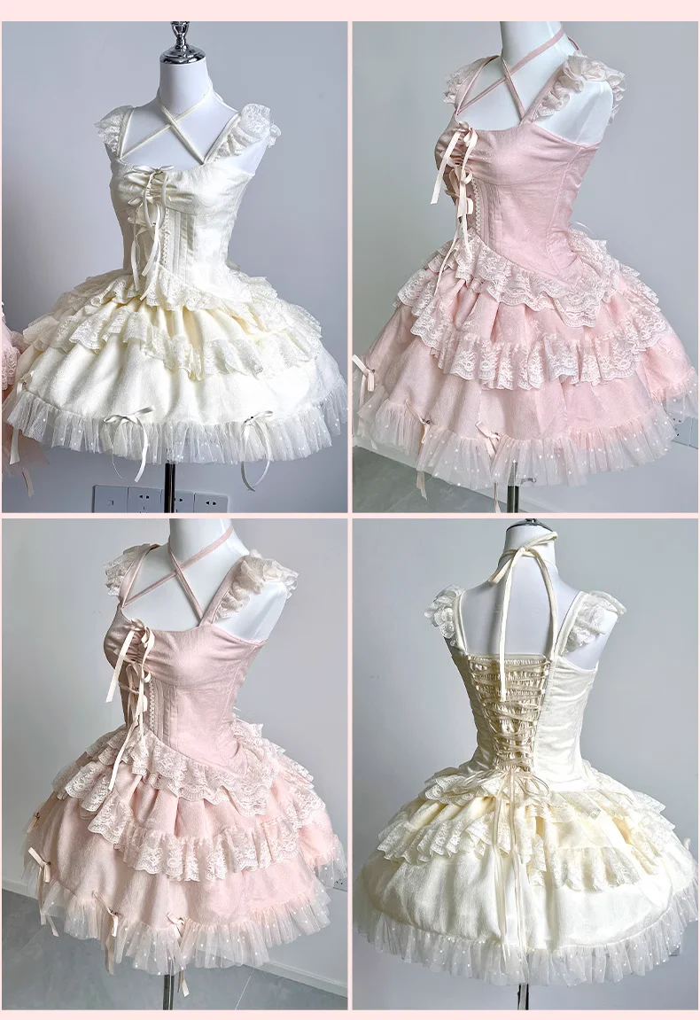 Diamond Sweetheart Sweet Fragrance French Balletcore Girl White Pink Coquette Elegant Dress - Image 8