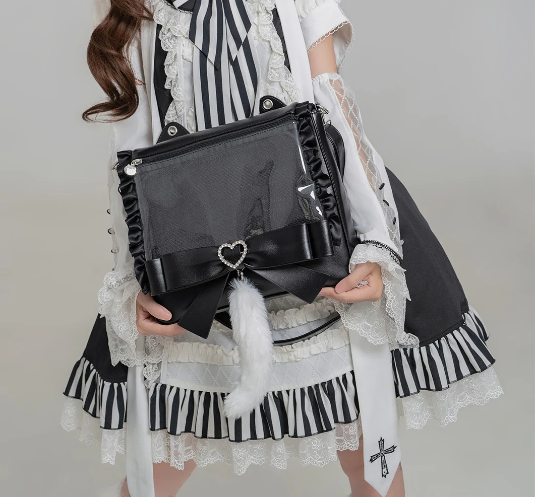 Sweet Lady Dream Meow Cat Tail Wings Black Backpack Bag - Image 3
