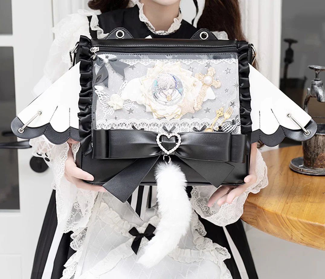 Sweet Lady Dream Meow Cat Tail Wings Black Backpack Bag - Image 4