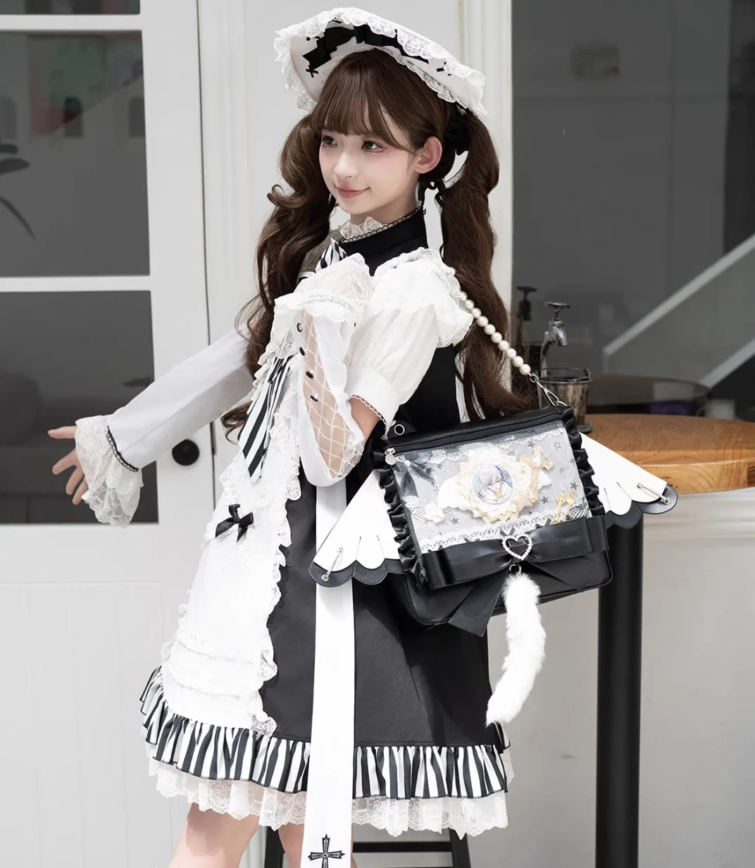 Sweet Lady Dream Meow Cat Tail Wings Black Backpack Bag - Image 5