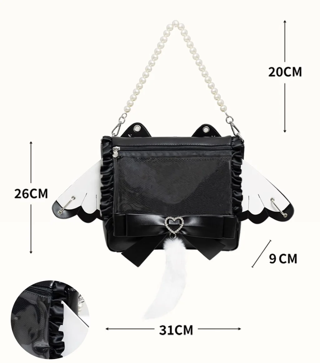 Sweet Lady Dream Meow Cat Tail Wings Black Backpack Bag - Image 6