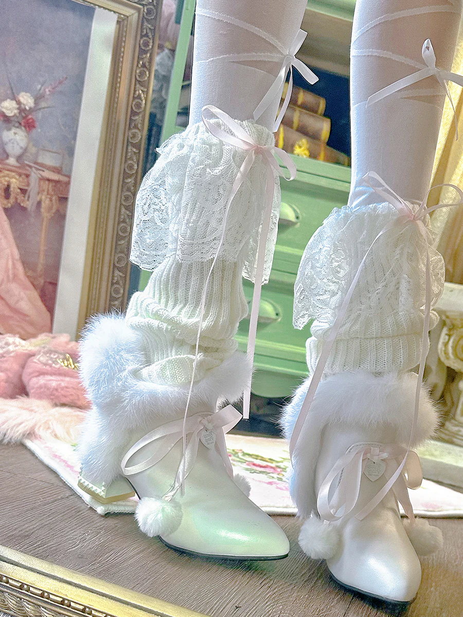 Pinky Sweet Princess Fur Plush Pompom Balls White Short Pointed Toe Boots Shoes - Image 3