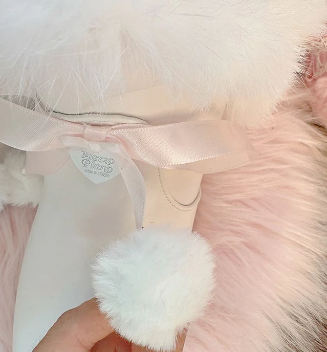 Pinky Sweet Princess Fur Plush Pompom Balls White Short Pointed Toe Boots Shoes - Image 7