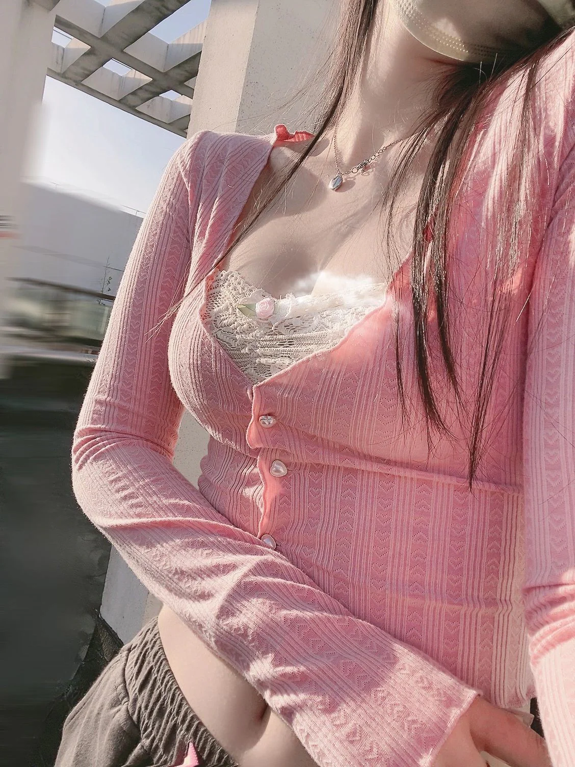 Sweet Rose Lace Coquette Pink Slim Fit Shirt Top - Image 3