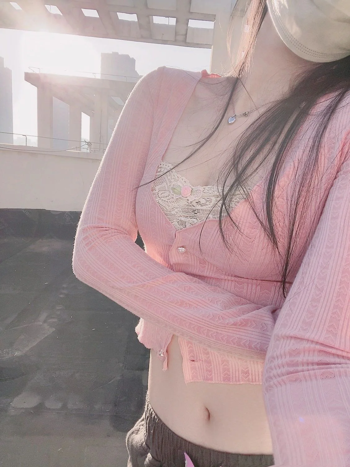 Sweet Rose Lace Coquette Pink Slim Fit Shirt Top - Image 4