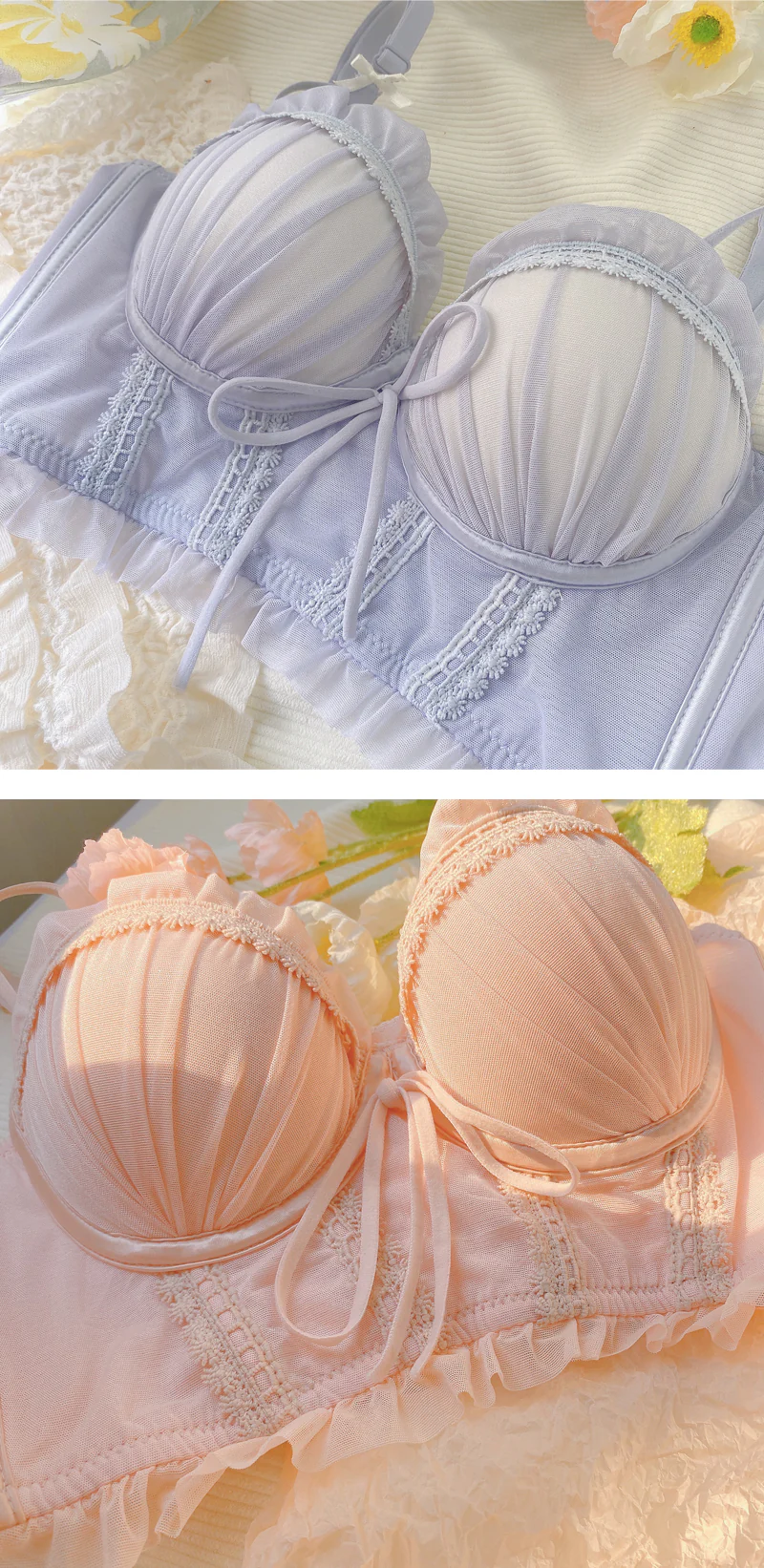 Sweet Soft Angel Moonlight Lace Ribbon Bow Lingerie Bra Panties Set - Image 4