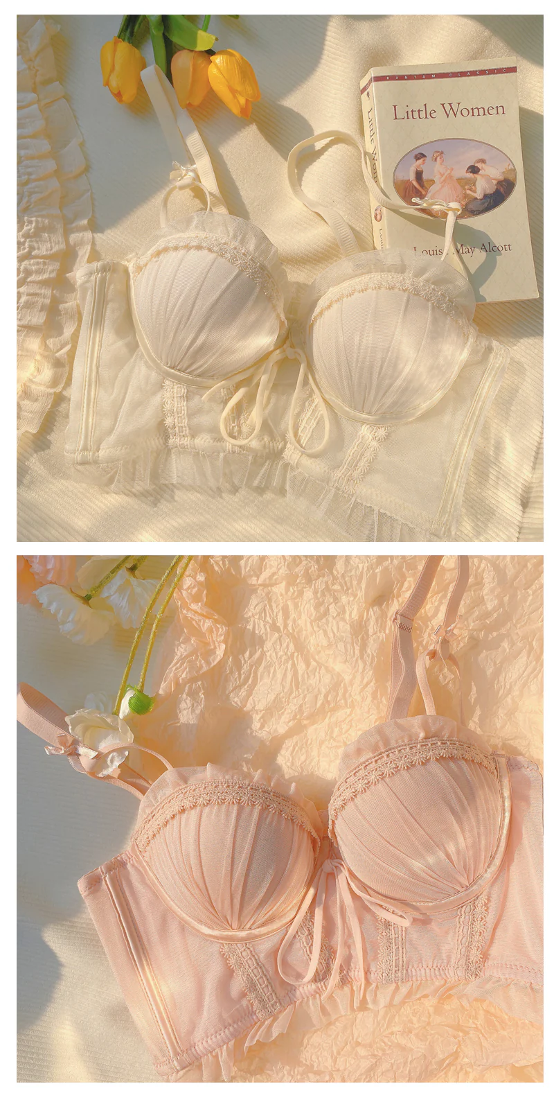 Sweet Soft Angel Moonlight Lace Ribbon Bow Lingerie Bra Panties Set - Image 5